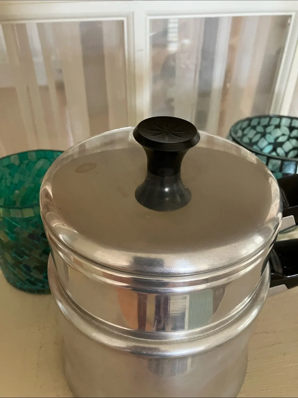 Vintage MIRRO 1 1/2 Quart Silver Stainless Steel Double Boiler Saucepan